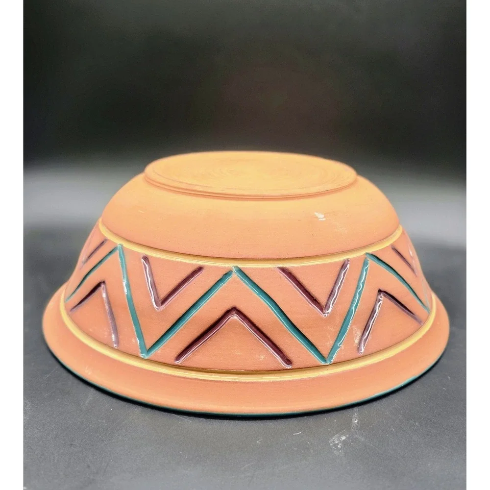 Vintage Southwestern Art Pottery Terracotta Salad Patsa Bowl  11.25